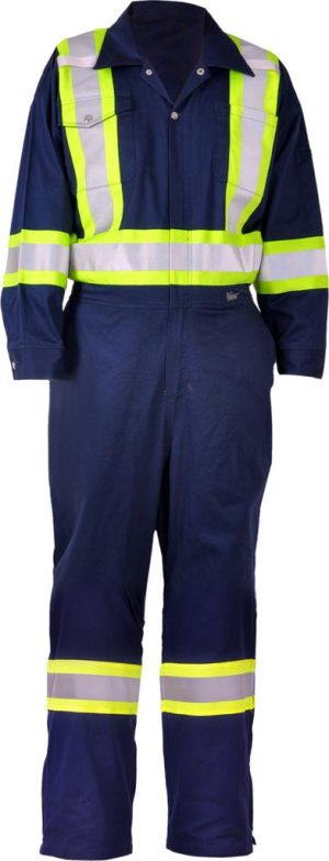 NAVY BLUE POLY/COTTON COVERALLS W/4" CSA STRIP & ZIPPER LEGS