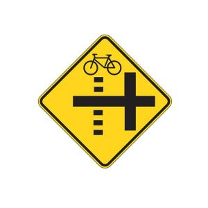 TRAFFIC SIGN 60 X 60 WARNING SIGN PEDESTRIAN AND BIKE CROSSING SYMBOL MODIFIED TO ADD PERSON