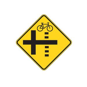TRAFFIC SIGN 60 X 60 WARNING SIGN PEDESTRIAN AND BIKE CROSSING SYMBOL MODIFIED TO ADD PERSON