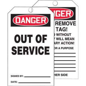OUT OF SERVICE 6 1/4"x3"Tags By-The-Roll 100/Roll