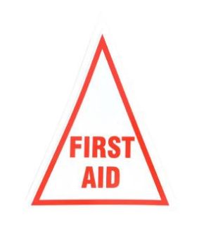 FIRST AID LAMINATED DECAL- MEDIUM 5"x 6" (wording only)