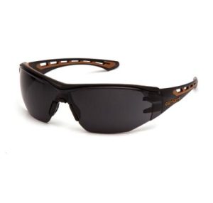 CARHARTT EASLEY FRAMLESS WRAP AROUND SAFETY GLASSES W/GRAY AF LENS, BLACK & TAN FRAME CSA