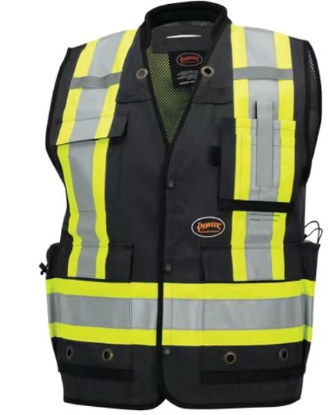 HI-VIS ANTIMICROBIAL FULL MESH BACK SURVEYOR VEST W/REINFORCED POCKET, PHONE POCKET, BOTTLE POCKETS & CORDED EAR PLUG HOLDER CSA Z96-02 CLASS 1 LEVEL 2