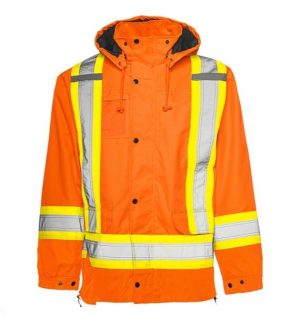 ORANGE WINTER TRAFFIC PARKA JACKET 6 IN 1 WITH 4" CSA Z96-22 CLASS 2 LEVEL 2 100% WATERPROOF