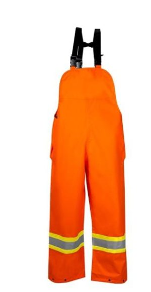 PREMIUM HI VIZ ORANGE RIPSTOP 450 DENIER POLYESTER PU COATED BIB PANTS CSA Z96-22 CLASS 2 LEVEL 2