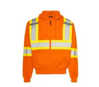 TRAFFIC HI-VIZ ZIP UP ORANGE HOODIE WITH DETACHABLE HOOD & 4" CSA REFLECTIVE CSA Z96-22 CLASS 2 LEVEL 2