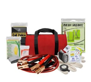 ESSENTIAL AUTO SAFETY KIT IN RED NYLON BAG