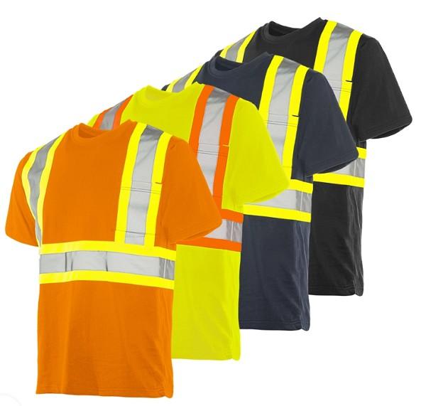 SHORT SLEEVE 100% COTTON HI-VIZ TRAFFIC T-SHIRT, 4″ CHEST POCKET CLASS 1 LEVEL 2