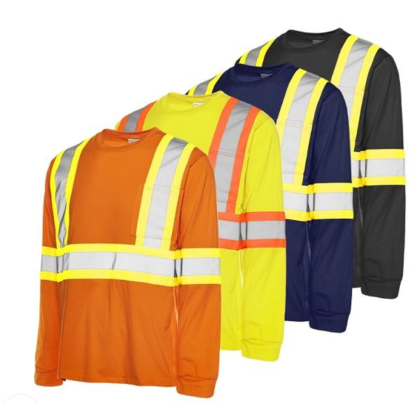 LONG SHORT SLEEVE 100% COTTON HI-VIZ TRAFFIC T-SHIRT, 4″ CHEST POCKET CLASS 1 LEVEL 2